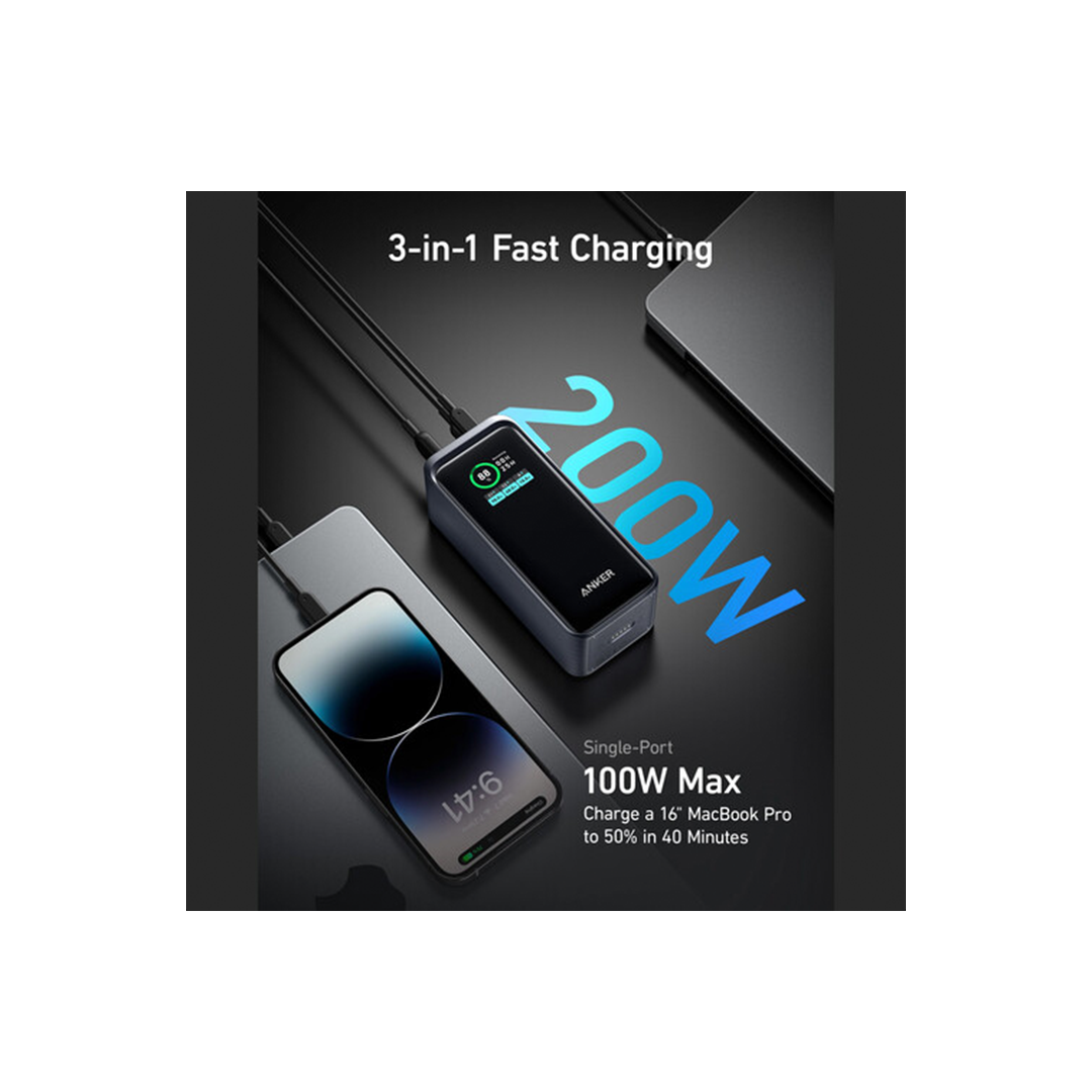 ANKER 3-Port 20,000mAh 200W Power Bank with LCD Screen - Black in Qatar ANKER 3-Port 20,000mAh 200W Power Bank with LCD Screen - Black in Qatar